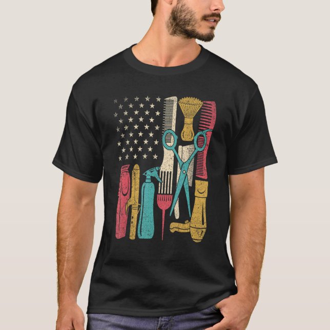 T-shirt Hairstylist Tools USA Drapeau Haircutter Barber Ch (Devant)