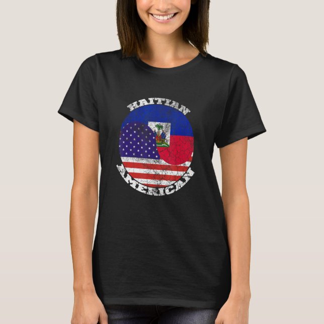 T-shirt Haiti and the American flag, Half Haitian Half Ame (Devant)