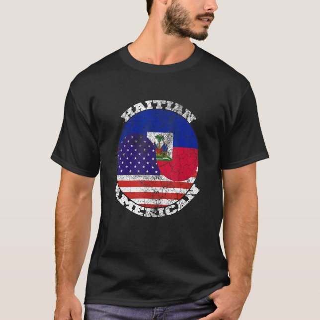 T-shirt Haiti and the American flag, Half Haitian Half Ame (Devant)