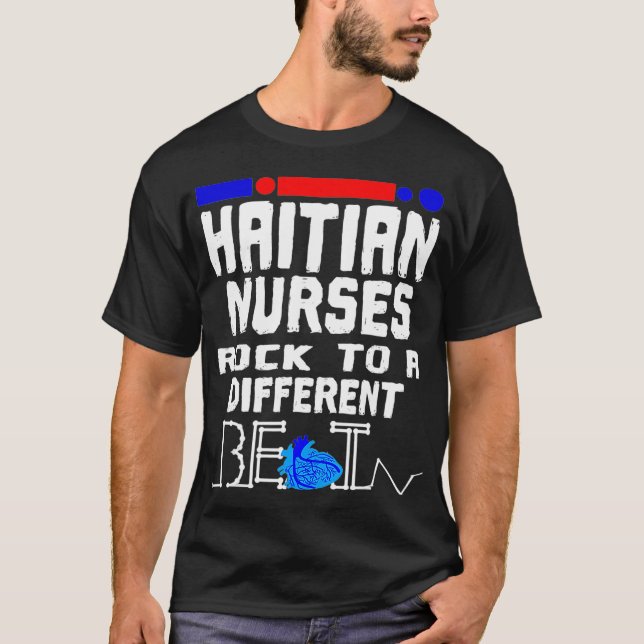T-shirt Haïti Infirmière drapeau Heartbeat Noir Afro Haïti (Devant)