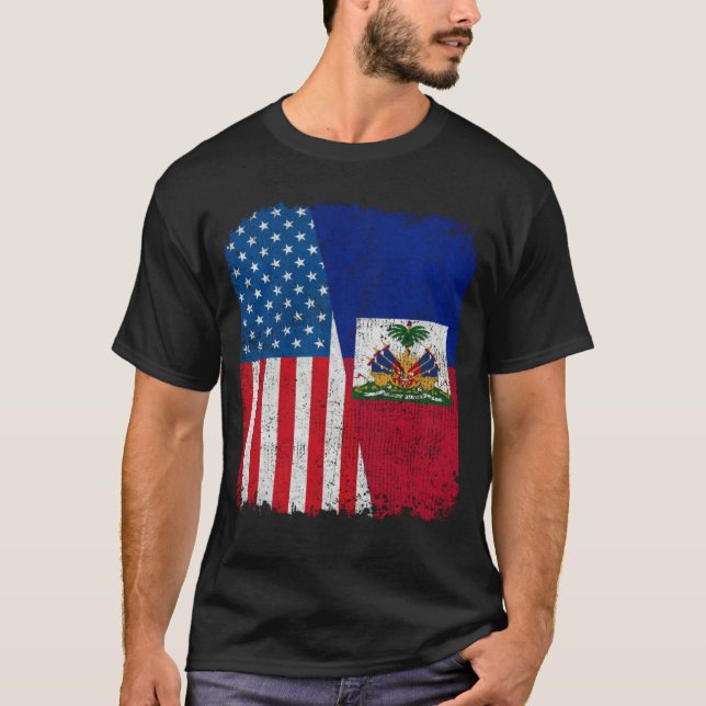 T-shirt Haitian American Flag Half USA Haiti Root Proud (Devant)