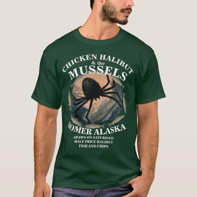 T-SHIRT HALBUT AU POULET & MAISON DES MUSSELS ALASKA AK (Devant)