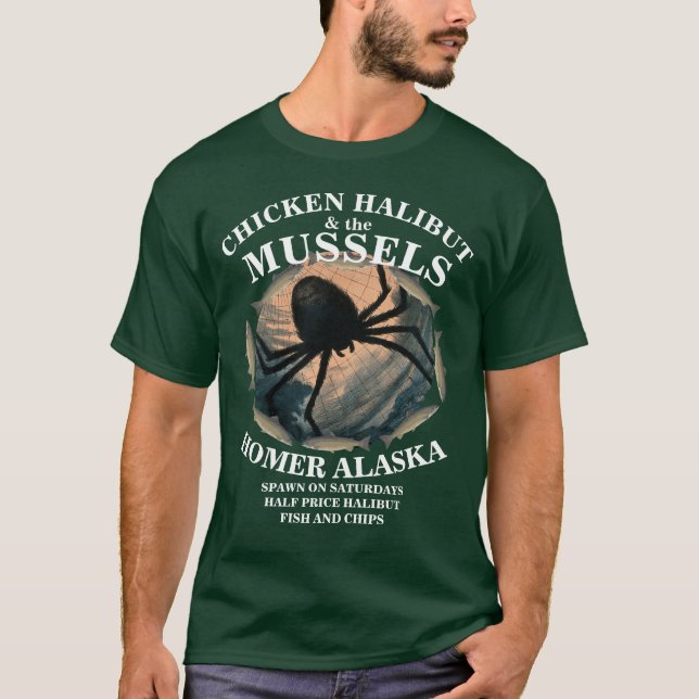 T-SHIRT HALBUT AU POULET & MAISON DES MUSSELS ALASKA AK (Devant)
