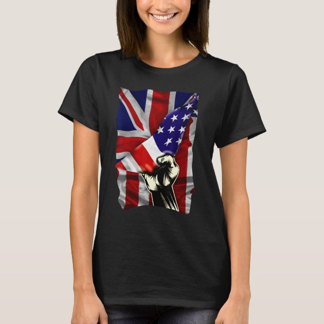 T-shirt Half American Flag British ROOTS USA Flag United K (Devant)