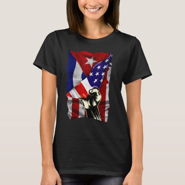 T-shirt Half American Flag Cuban ROOTS USA Flag Cuba DNA (Devant)