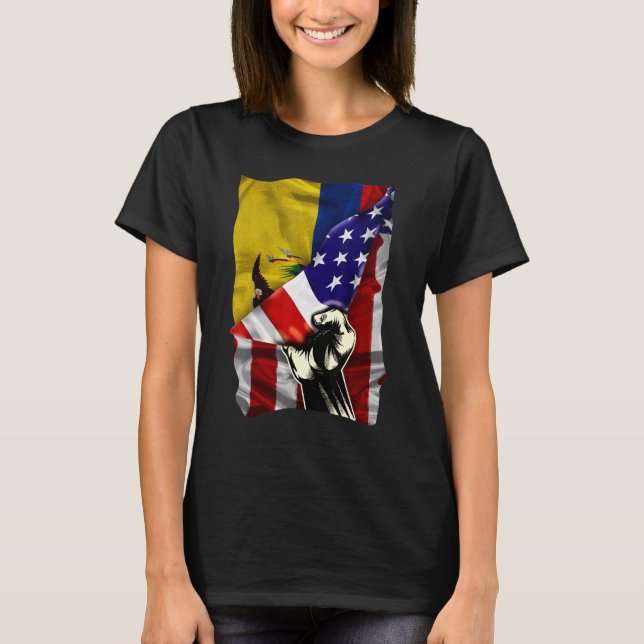 T-shirt Half American Flag Ecuadorian ROOTS USA Flag Ecuad (Devant)