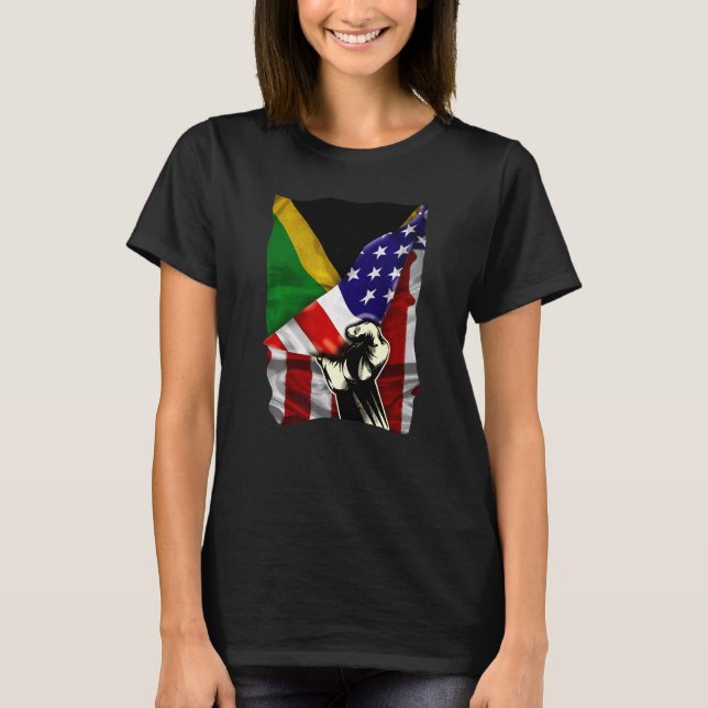 T-shirt Half American Flag Jamaican ROOTS USA Flag Jamaica (Devant)