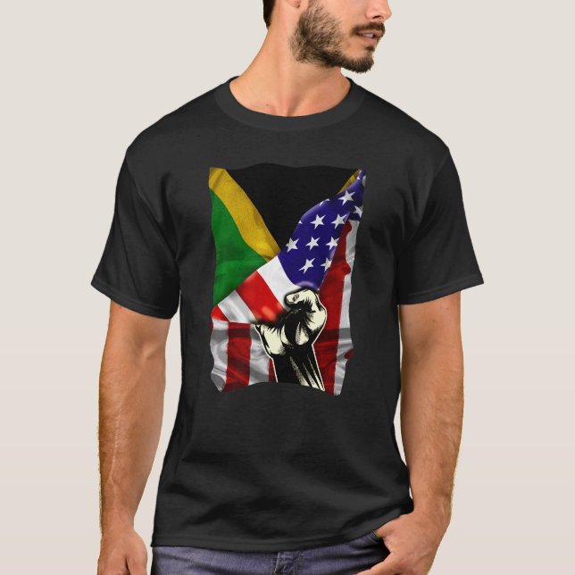 T-shirt Half American Flag Jamaican ROOTS USA Flag Jamaica (Devant)