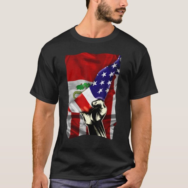 T-shirt Half American Flag Peruvian ROOTS USA Flag Peru DN (Devant)