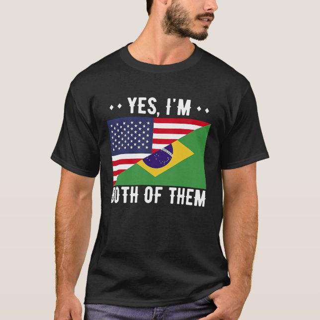 T-shirt Half American Half Brazilian USA Brazil Flag (Devant)