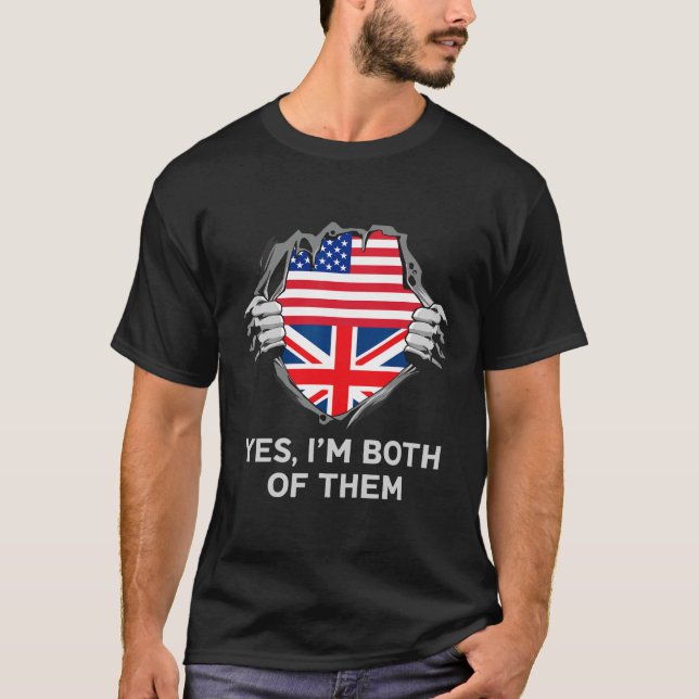 T-shirt Half American Half British Usa England Flag Mens W (Devant)