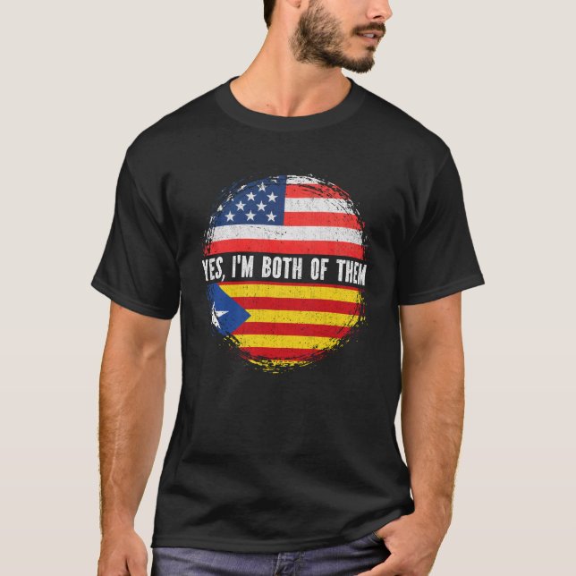 T-shirt Half American Half Catalan USA Flag Catalonia  (Devant)