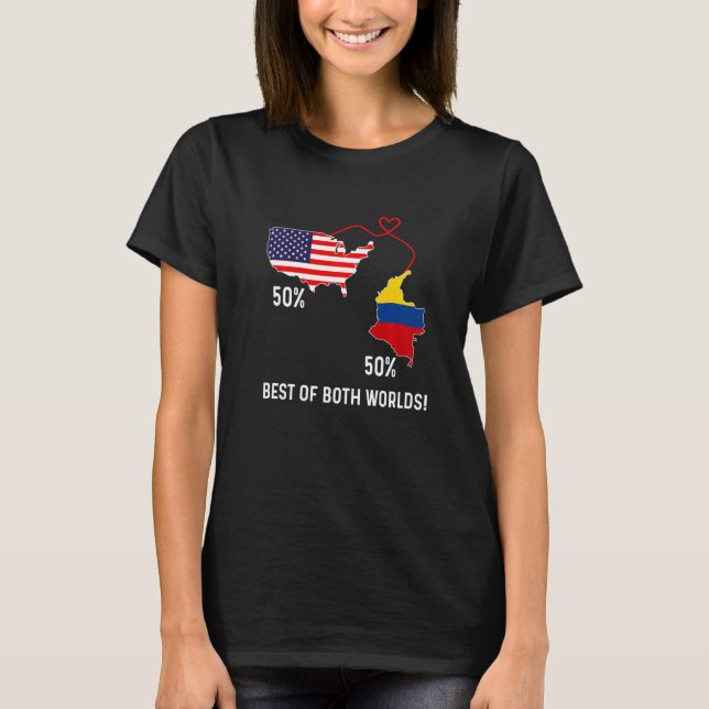 T-shirt Half American Half Colombian Flag Combined Map Col (Devant)