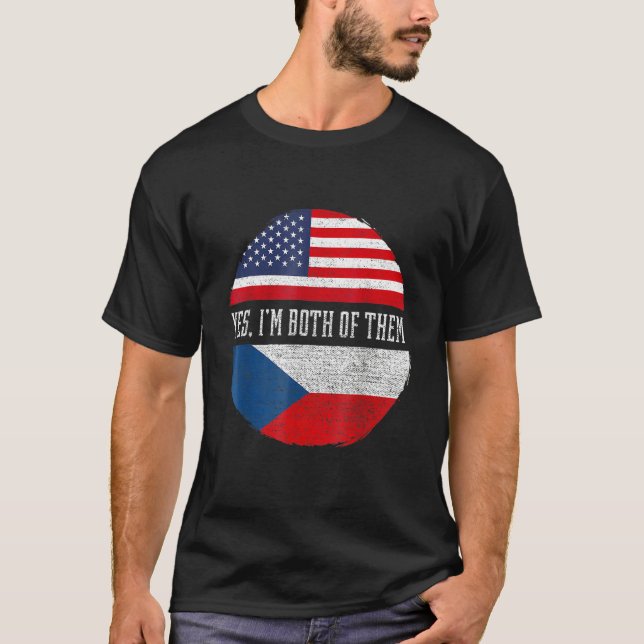 T-shirt Half American Half Czech USA Flag Czech Republic H (Devant)
