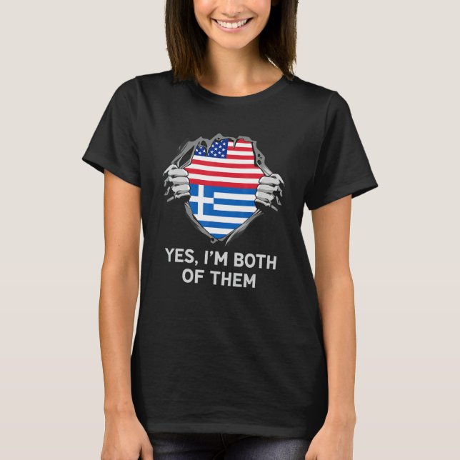 T-shirt Half American Half Greek USA Greece Flag Mens Wome (Devant)