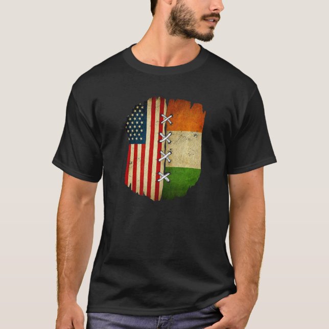 T-shirt Half American Half Irish USA Ireland Flag Premium (Devant)