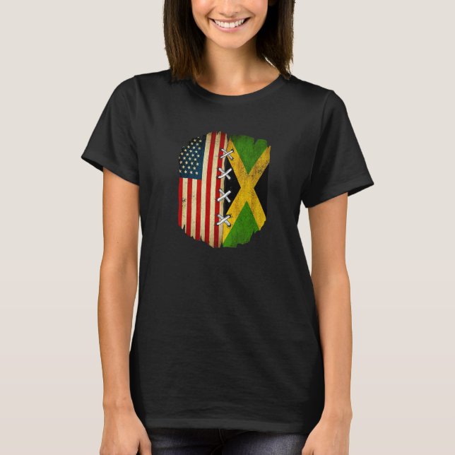 T-shirt Half American Half Jamaican USA Flag Jamaica Flag  (Devant)