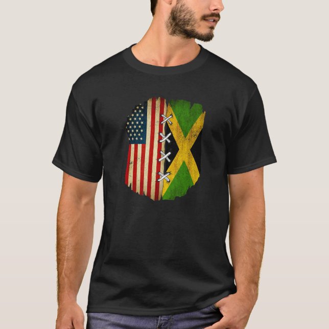 T-shirt Half American Half Jamaican USA Flag Jamaica Flag  (Devant)