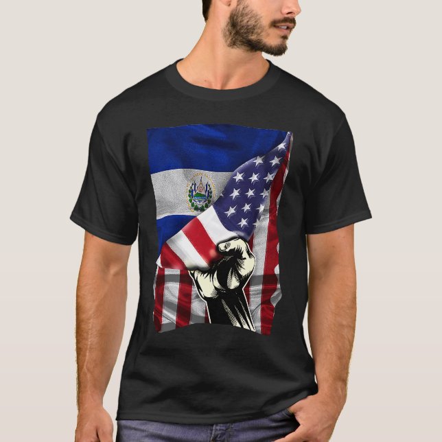 T-shirt Half American Half Salvadoran ROOTS USA Flag El Sa (Devant)