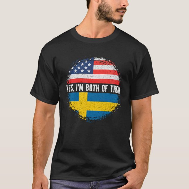 T-shirt Half American Half Swedish USA Flag Sweden  (Devant)