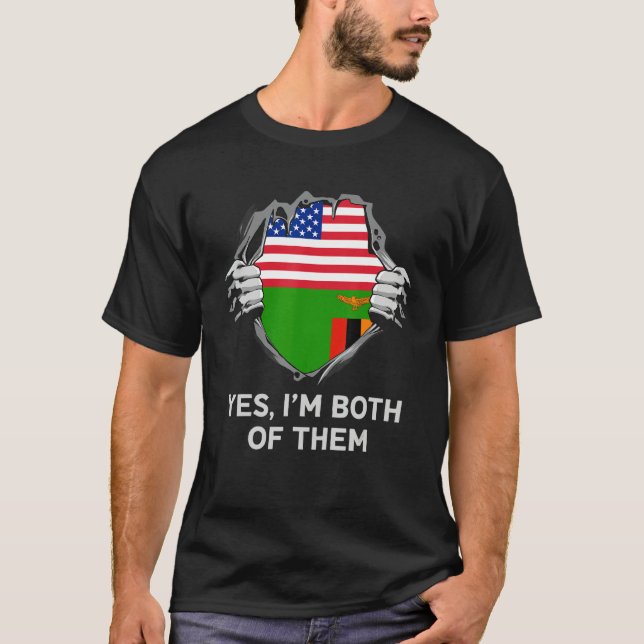 T-shirt Half American Half Zambian USA Zambia Flag Mens Wo (Devant)