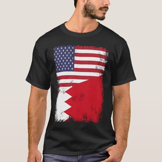 T-shirt Half Bahraini Flag Vintage Bahrain USA (Devant)