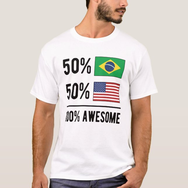 T-shirt Half Brazilian Half American Flag Brazil USA (Devant)