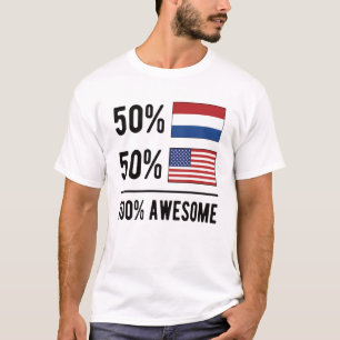 T-shirt Half Dutch Half American Flag Netherlands USA Flag