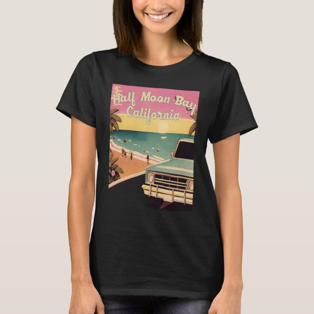 T-shirt Half Moon Bay Retro Beach Vacances Souvenir Califo (Devant)