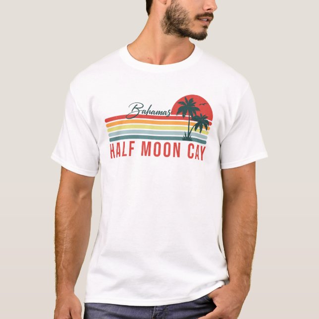 T-shirt Half Moon Cay Bahamas Retro Sunset Vacation 60s (Devant)