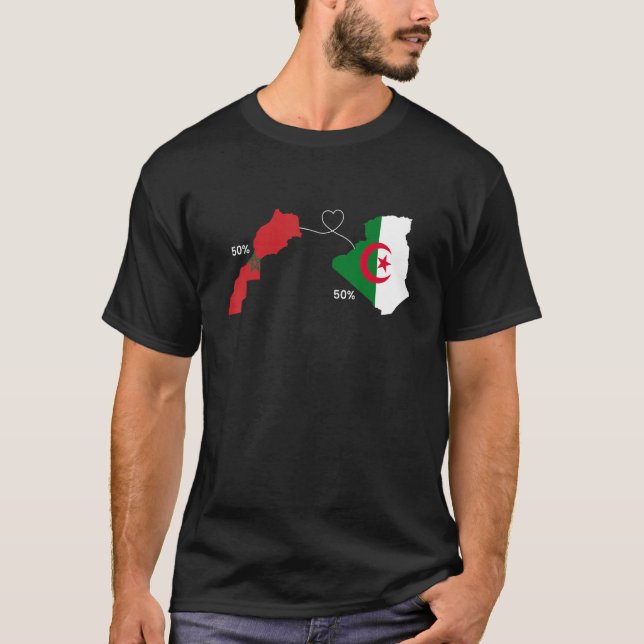 T-shirt Half Morocco Half Algeria Heart Flag Map Moroccan  (Devant)