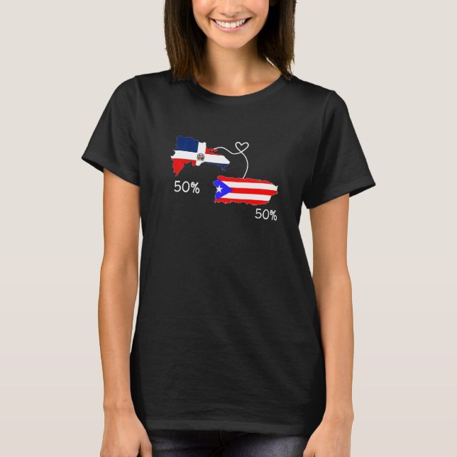 T-shirt Half Puerto Rican Half Dominican Flag Map Combined (Devant)