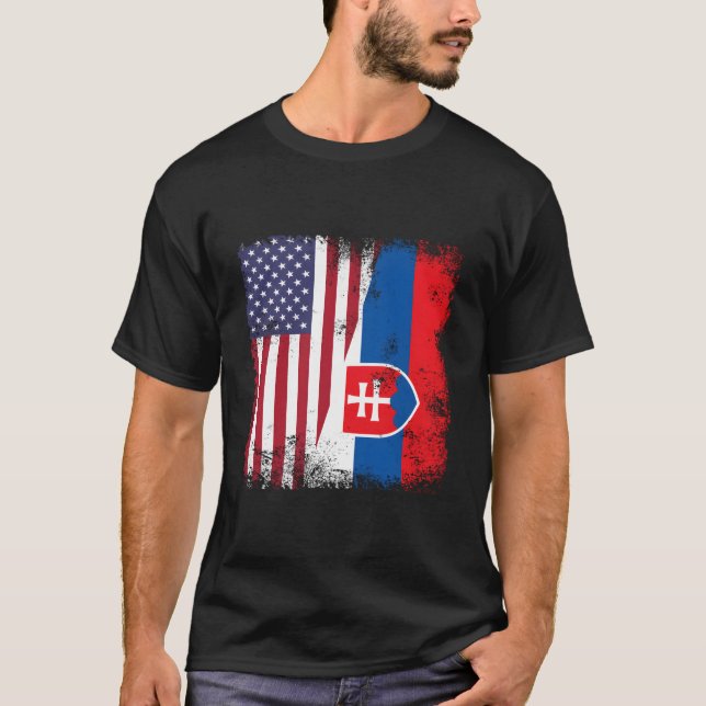 T-shirt Half Slovak Slovakian Flag- Slovakia Usa (Devant)
