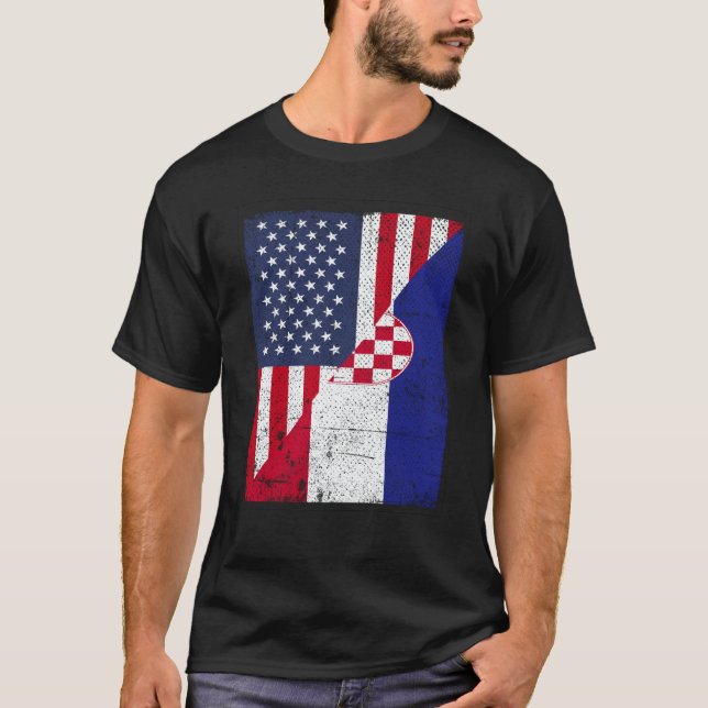 T-shirt Half USA Flag Half Croatia Flag American Croatian (Devant)
