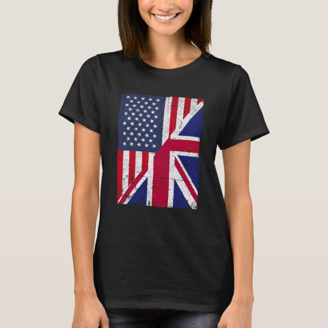 T-shirt Half USA Flag Half Great Britain Flag American Bri (Devant)