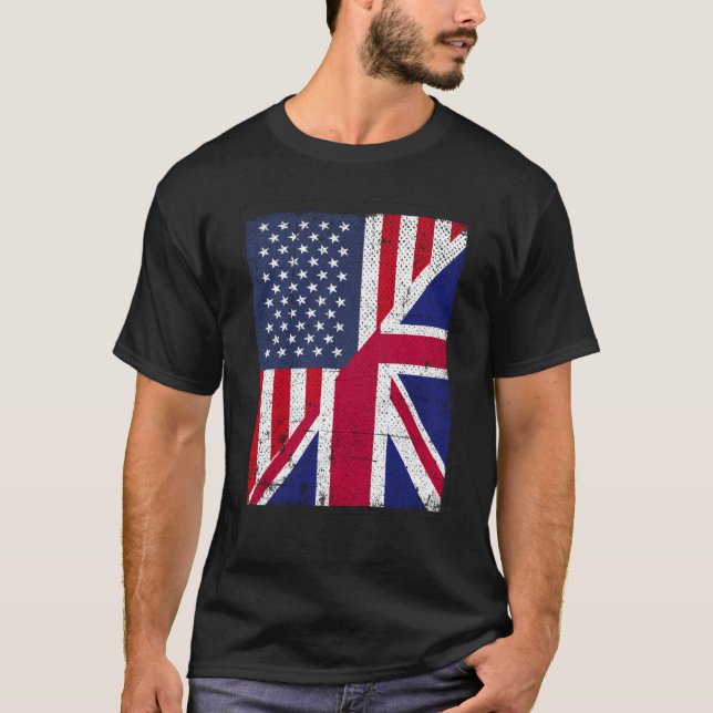 T-shirt Half USA Flag Half Great Britain Flag American Bri (Devant)