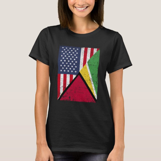 T-shirt Half USA Flag Half Guyana Flag American Guyanian (Devant)