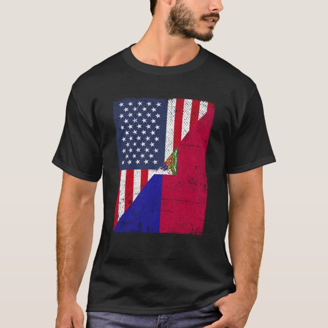 T-shirt Half USA Flag Half Haiti Flag American Haitian (Devant)