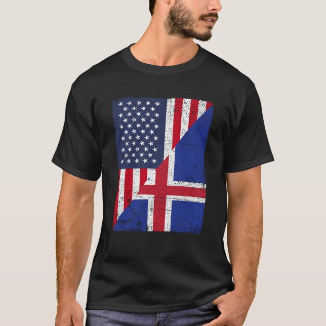 T-shirt Half USA Flag Half Iceland Flag American Icelandic (Devant)