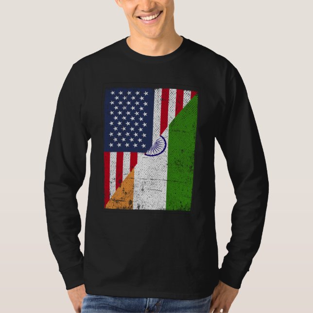 T-shirt Half USA Flag Half India Flag American Indian (Devant)