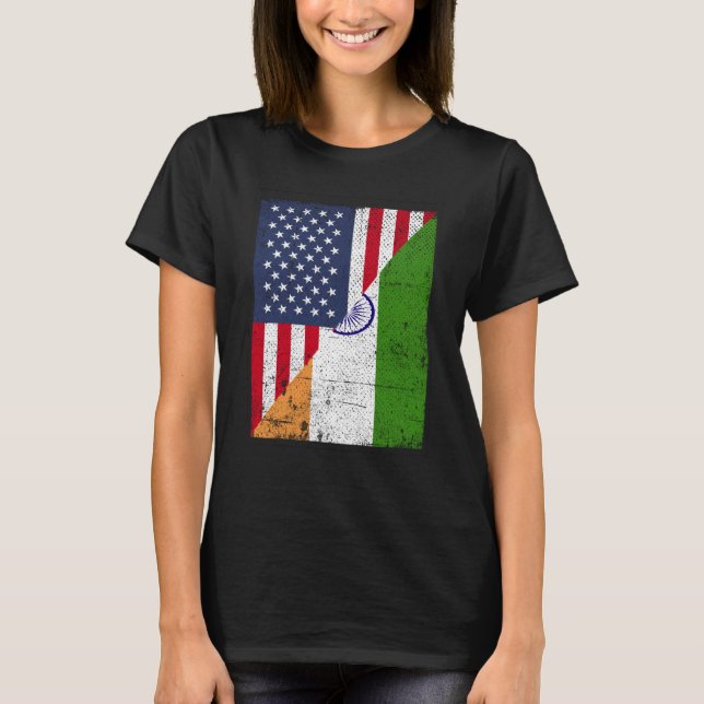 T-shirt Half USA Flag Half India Flag American Indian (Devant)