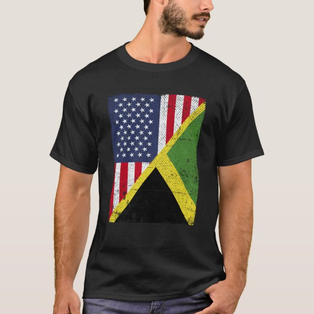 T-shirt Half USA Flag Half Jamaica Flag American Jamaican (Devant)