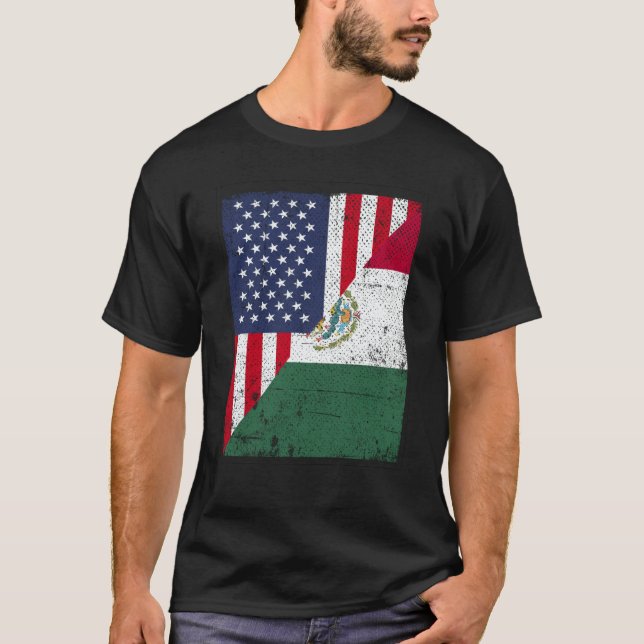 T-shirt Half USA Flag Half Mexico Flag American Mexican (Devant)