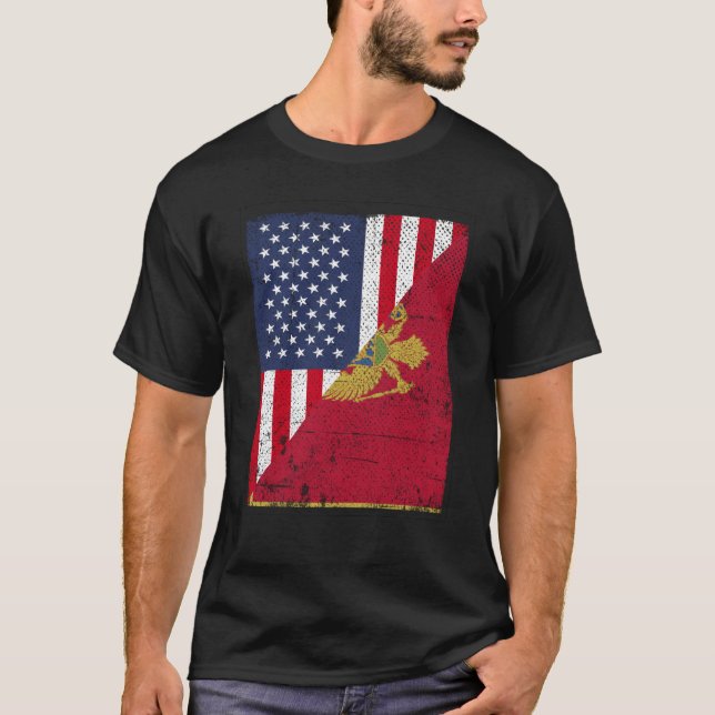 T-shirt Half USA Flag Half Montenegro Flag American Monten (Devant)