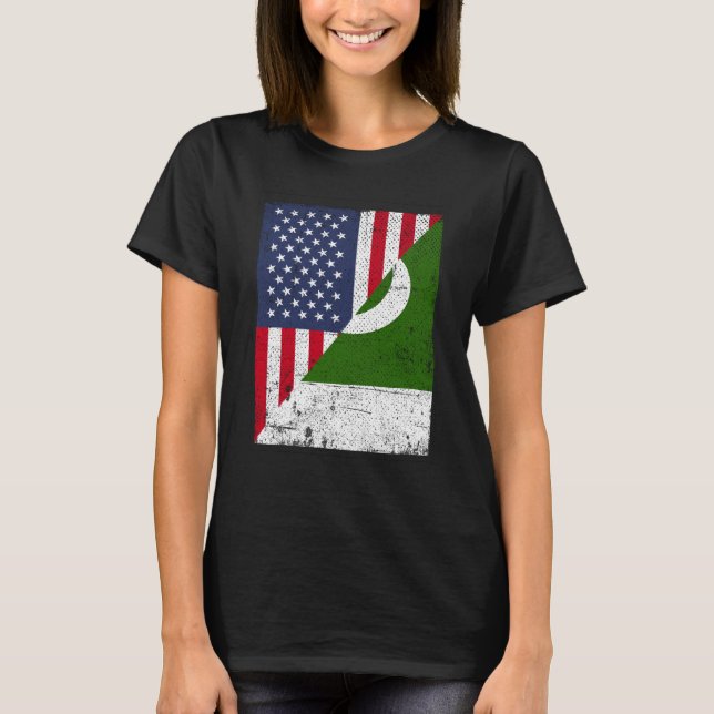 T-shirt Half USA Flag Half Pakistan Flag American Pakistan (Devant)