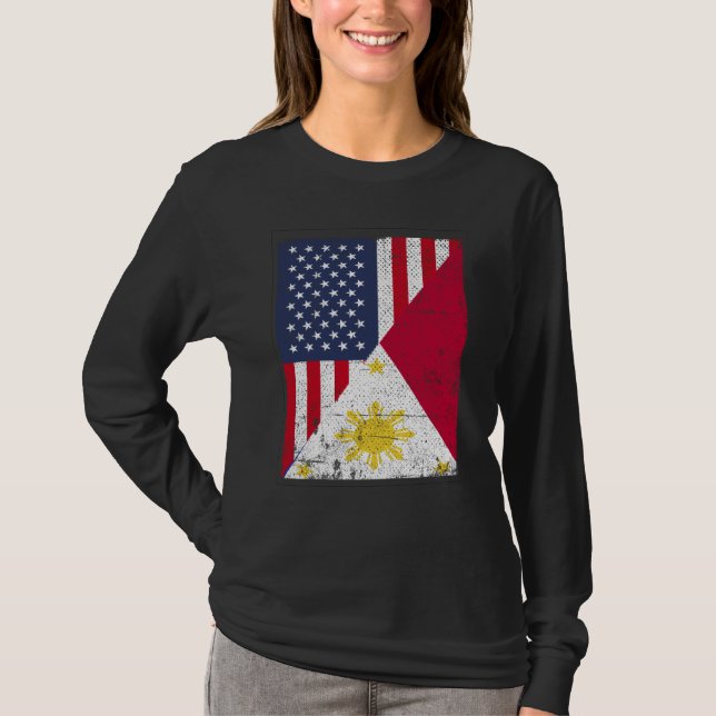 T-shirt Half USA Flag Half Philippines Flag American Filip (Devant)