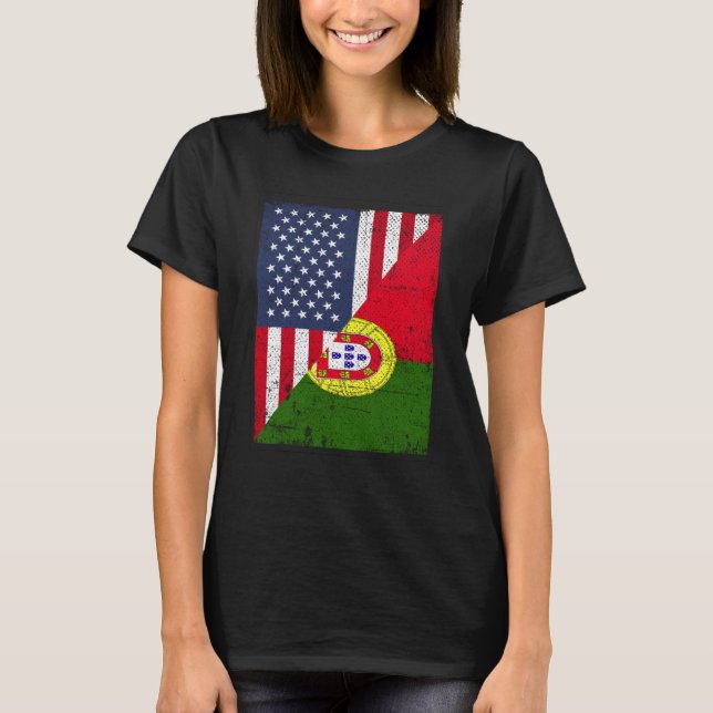 T-shirt Half USA Flag Half Portugal Flag American Portugue (Devant)