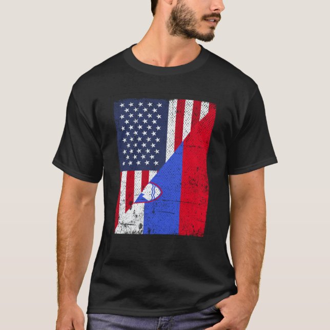 T-shirt Half USA Flag Half Slovenia Flag American Slovenia (Devant)
