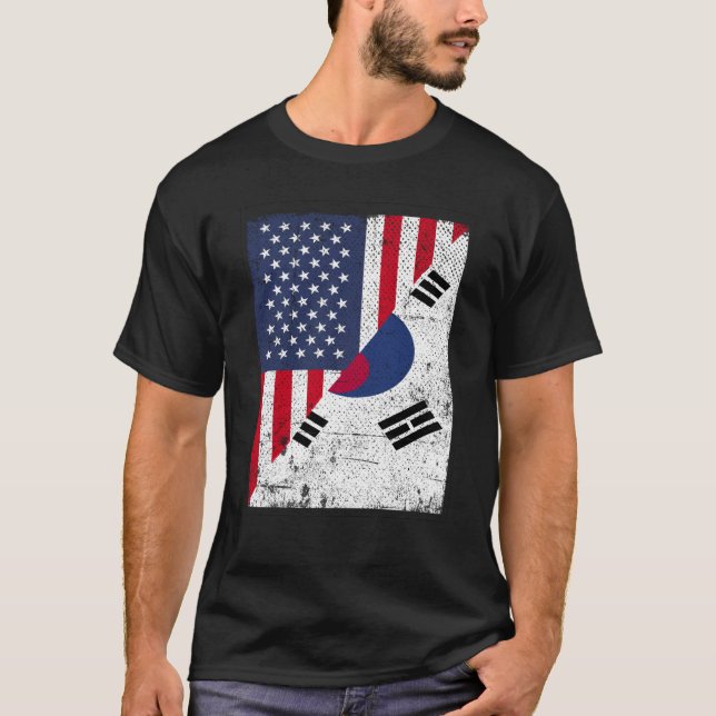 T-shirt Half USA Flag Half South Korea Flag American South (Devant)