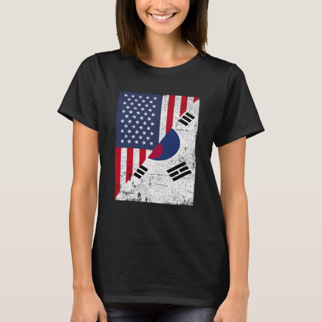 T-shirt Half USA Flag Half South Korea Flag American South (Devant)